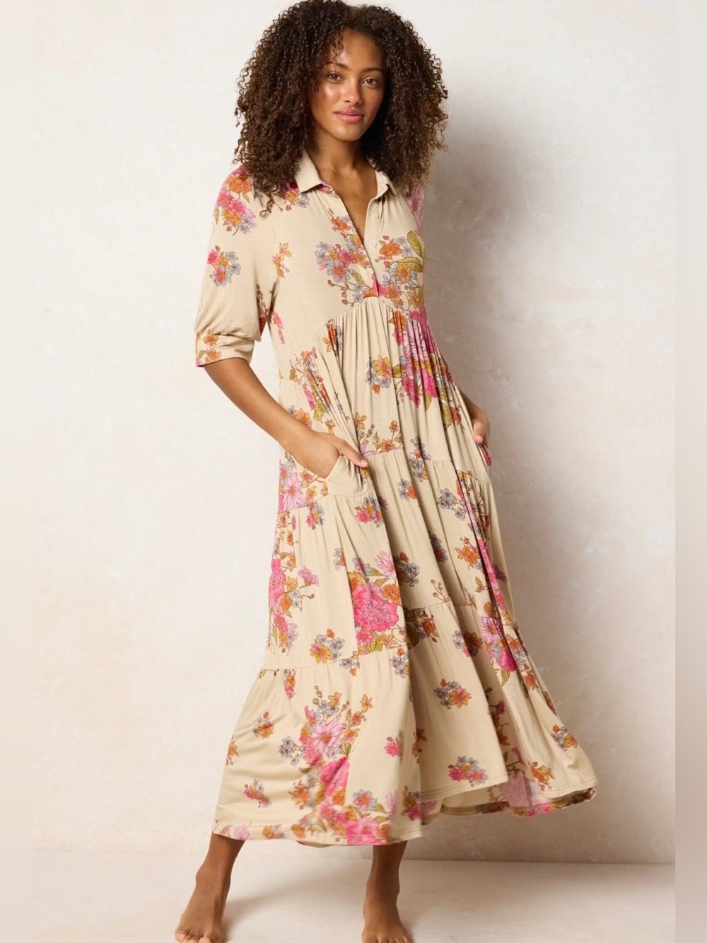 NWOT Natural Life Short Sleeve Floral Maxi Dress